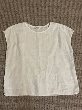 Everlane White Linen Boxy Cap-Sleeve Top